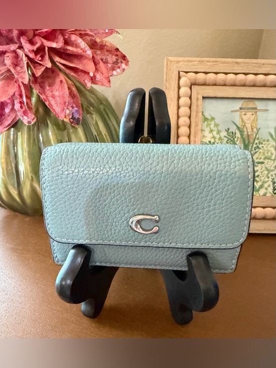 Coach Handbags - Coach Pebbled Leather Small Wallet in Light Blue